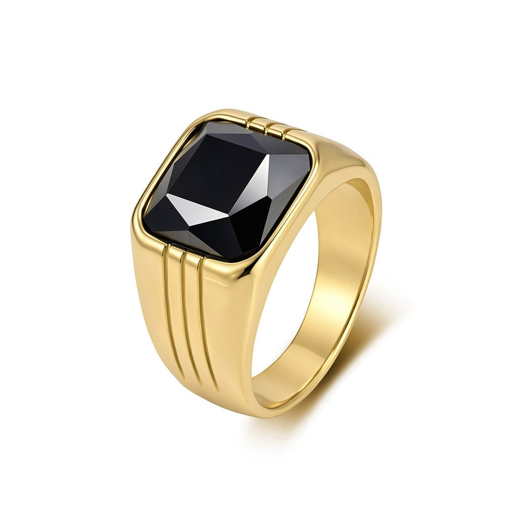 Square Stone Signet Ring for Men Stainless Steel Wide Band Vintage K-R1203
