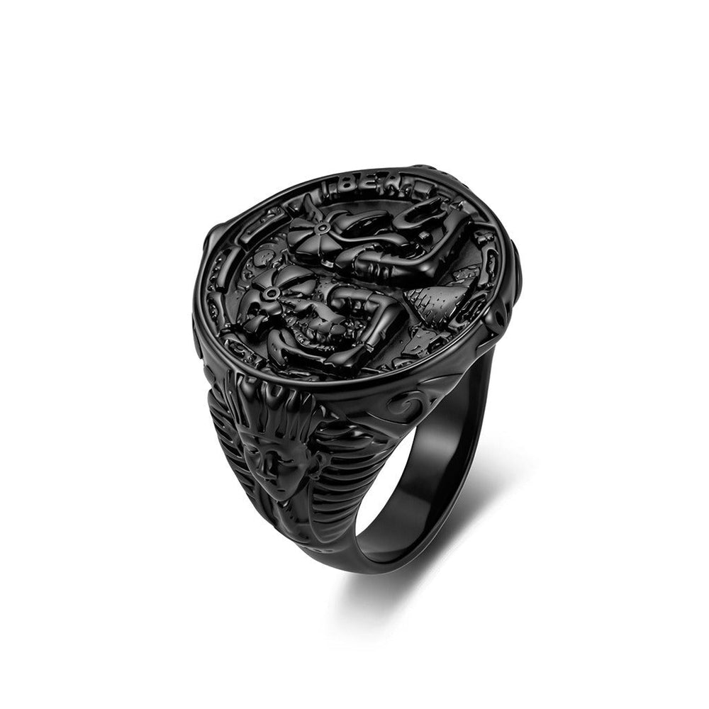 Anubis Relief Signet Ring for Men Stainless Steel Egyptian Vintage K-R1216
