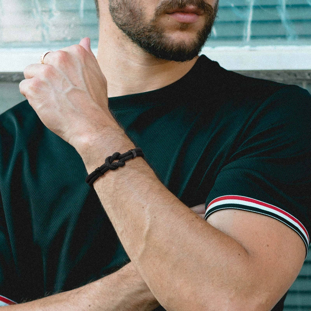 Men’s Stainless Steel Infinity Knot Bracelet – Black Milan Cord BL-739