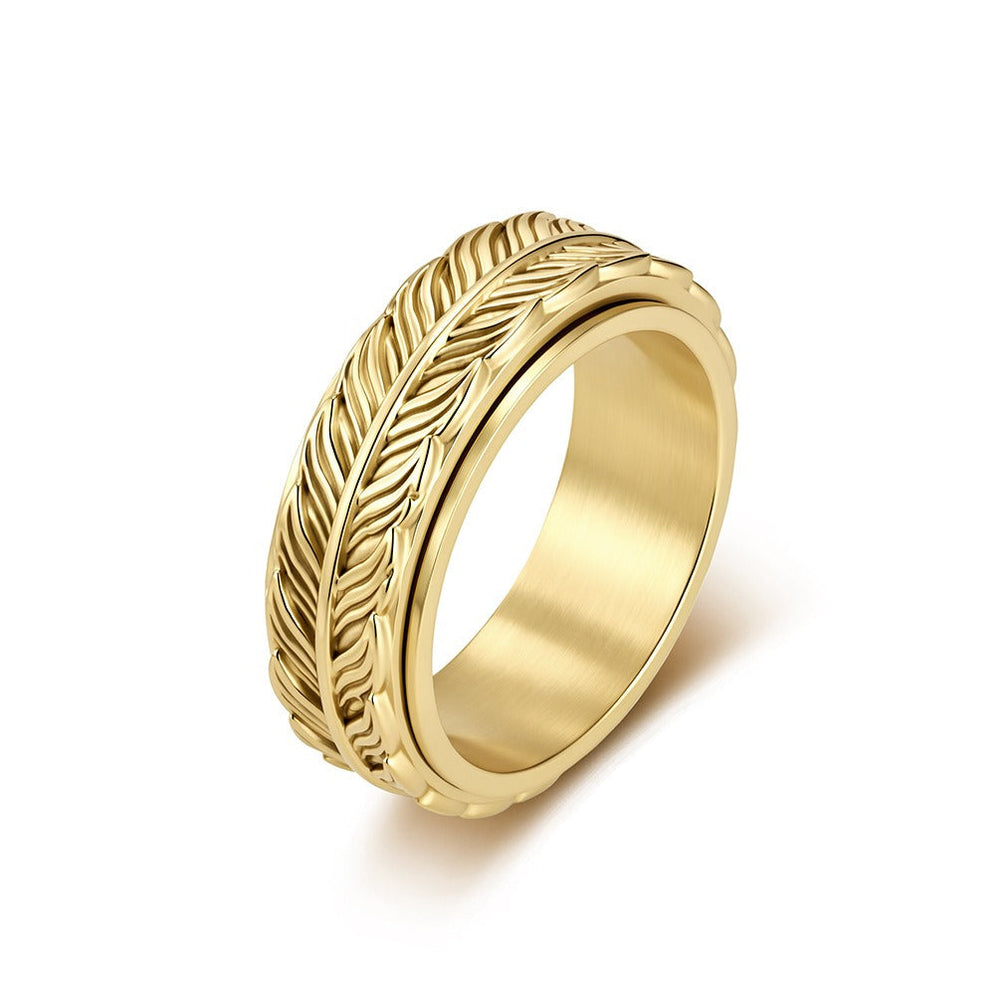 Feather Spinner Ring for Men Stainless Steel Rotating Vintage Band K-R1196