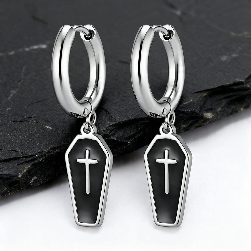 Stainless Steel Cross Hoop Earring for Men Dark Drop ED-1090