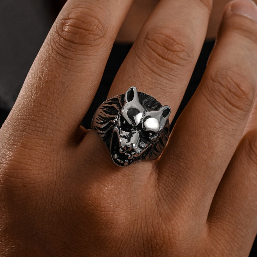 Stainless Steel Wolf Head Ring for Men Vintage TR0411