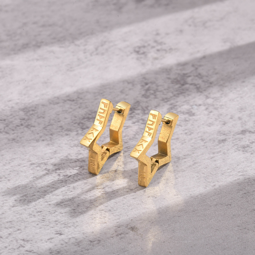 Star Hoop Earrings Stainless Steel Gold Plated Geometric Design for Men EH-525
