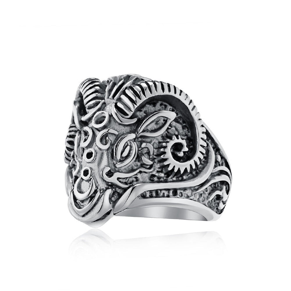 Goat Head Relief Stainless Steel Signet Ring for Men – Vintage K-R882