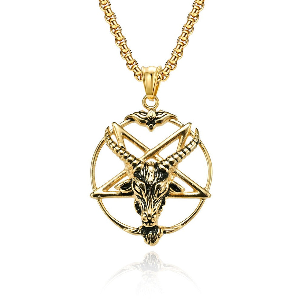 Goat Head Pentagram Pendant Necklace for Men Stainless Steel Gothic Symbol Design K-PT438
