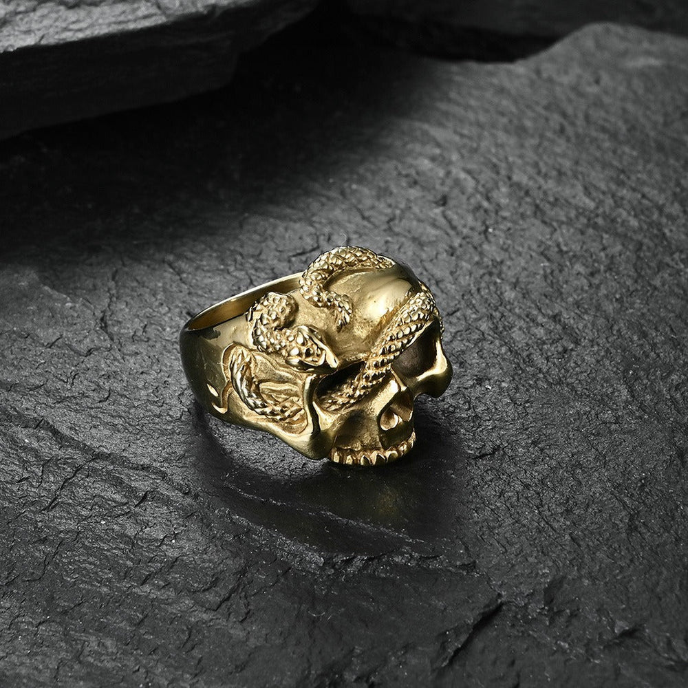 Snake Skull Stainless Steel Ring for Men – Hip Hop Gothic Signet K-R484
