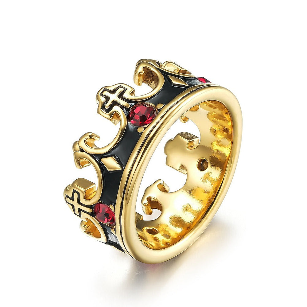 Kemston Men’s Titanium Steel Crown Ring – Cross & Zircon Inlay Band K-R595