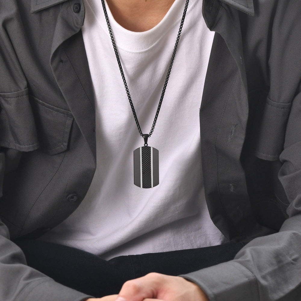 Men’s Stainless Steel Black Pendant Necklace – Modern Minimalist PN-1931
