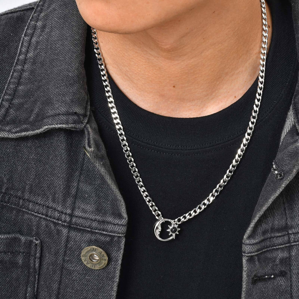 Stainless Steel Sun Moon Pendant Necklace for Men – Opal Star Chain NC-2407