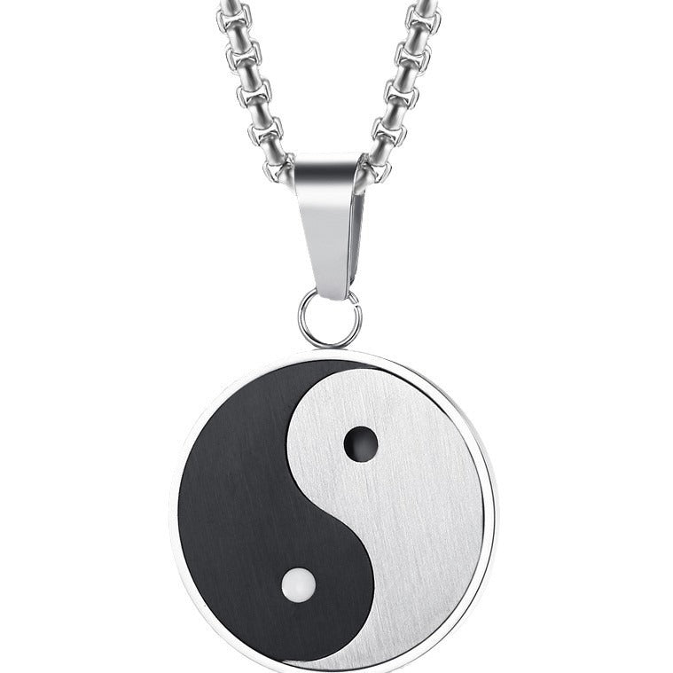 Stainless Steel Yin Yang Pendant Necklace – Black White Balance Design for Men PN-602