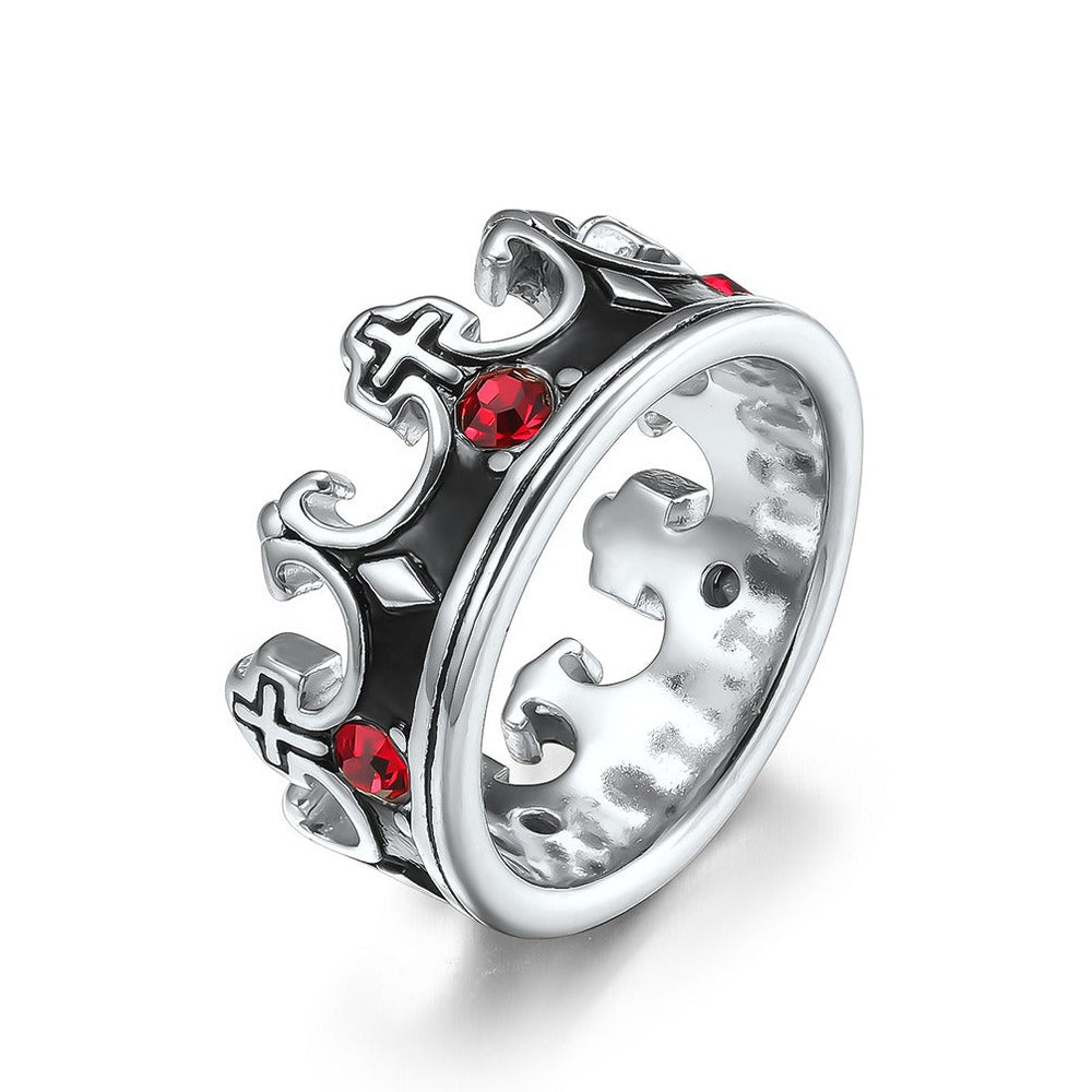 Kemston Men’s Titanium Steel Crown Ring – Cross & Zircon Inlay Band K-R595