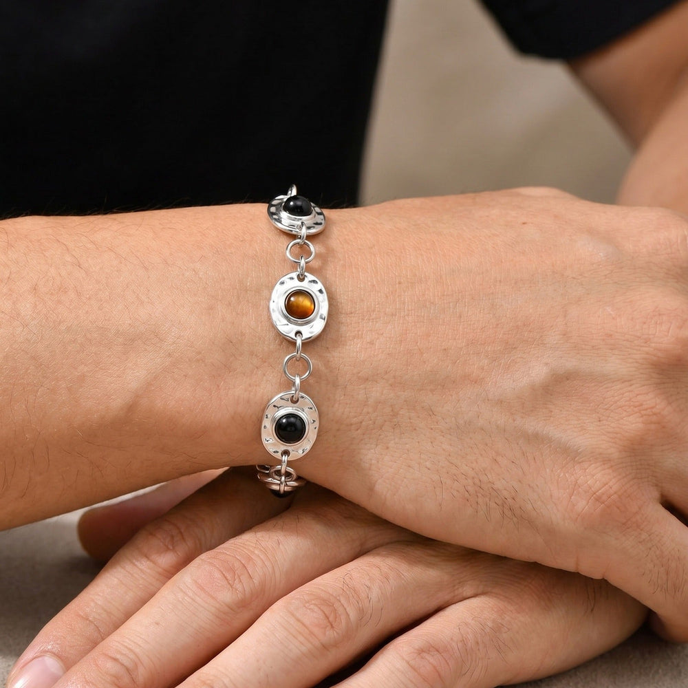 Stainless Steel Obsidian Tiger Eye Triple Stone Bracelet for Men BR-3152