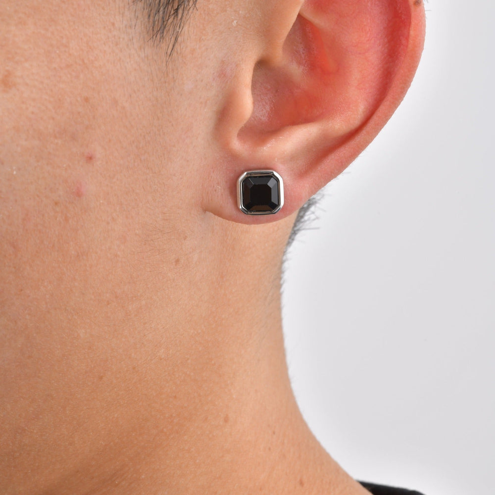 Black Onyx Stud Earrings Stainless Steel Square Geometric for Men ES-734