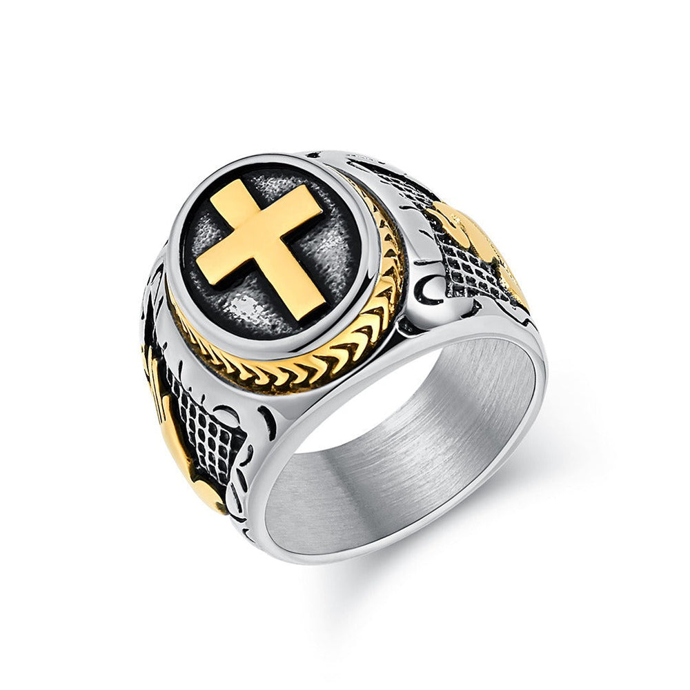 Stainless Steel Vintage Cross Signet Ring for Men K-R958