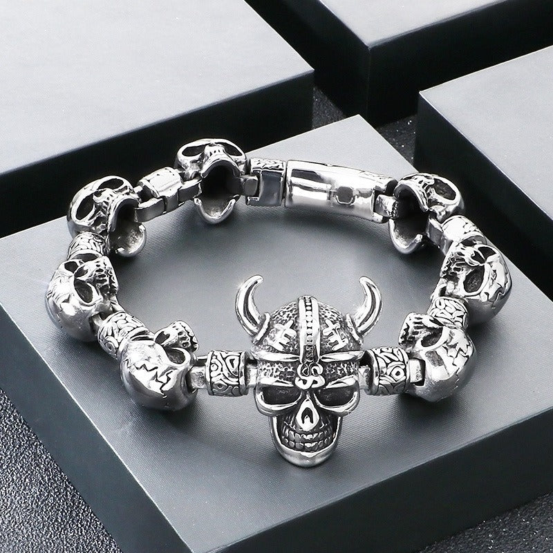 Skull Bracelet for Men Stainless Steel Chunky Chain Heavy Punk Style Silver Gold KB209644-KJX