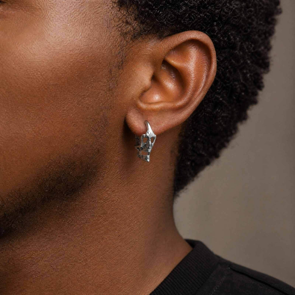 Stainless Steel Skull Hoop Earring for Men Gothic Punk Ear Jewelry EH-890