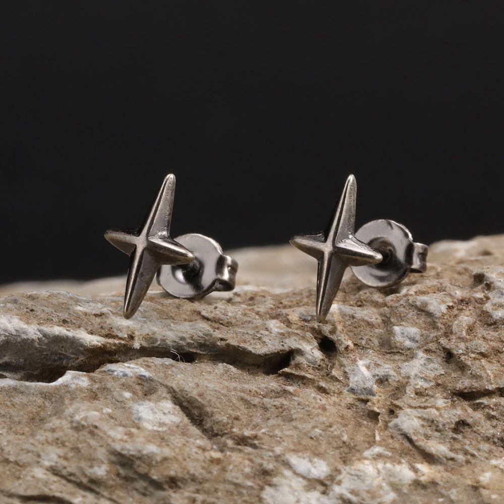 Stainless Steel Four Point Star Stud Earrings – Punk Style ES-469