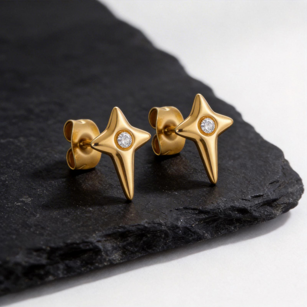 Star Stud Earrings Stainless Steel Cubic Zirconia Earrings for Men ES-776