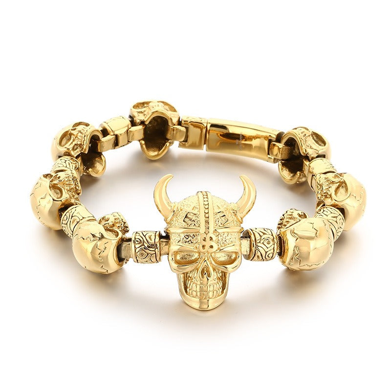 Skull Bracelet for Men Stainless Steel Chunky Chain Heavy Punk Style Silver Gold KB209644-KJX