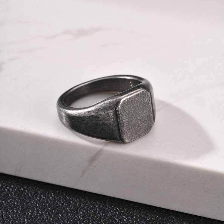 Square Signet Ring for Men Stainless Steel Brushed Minimalist RC-693