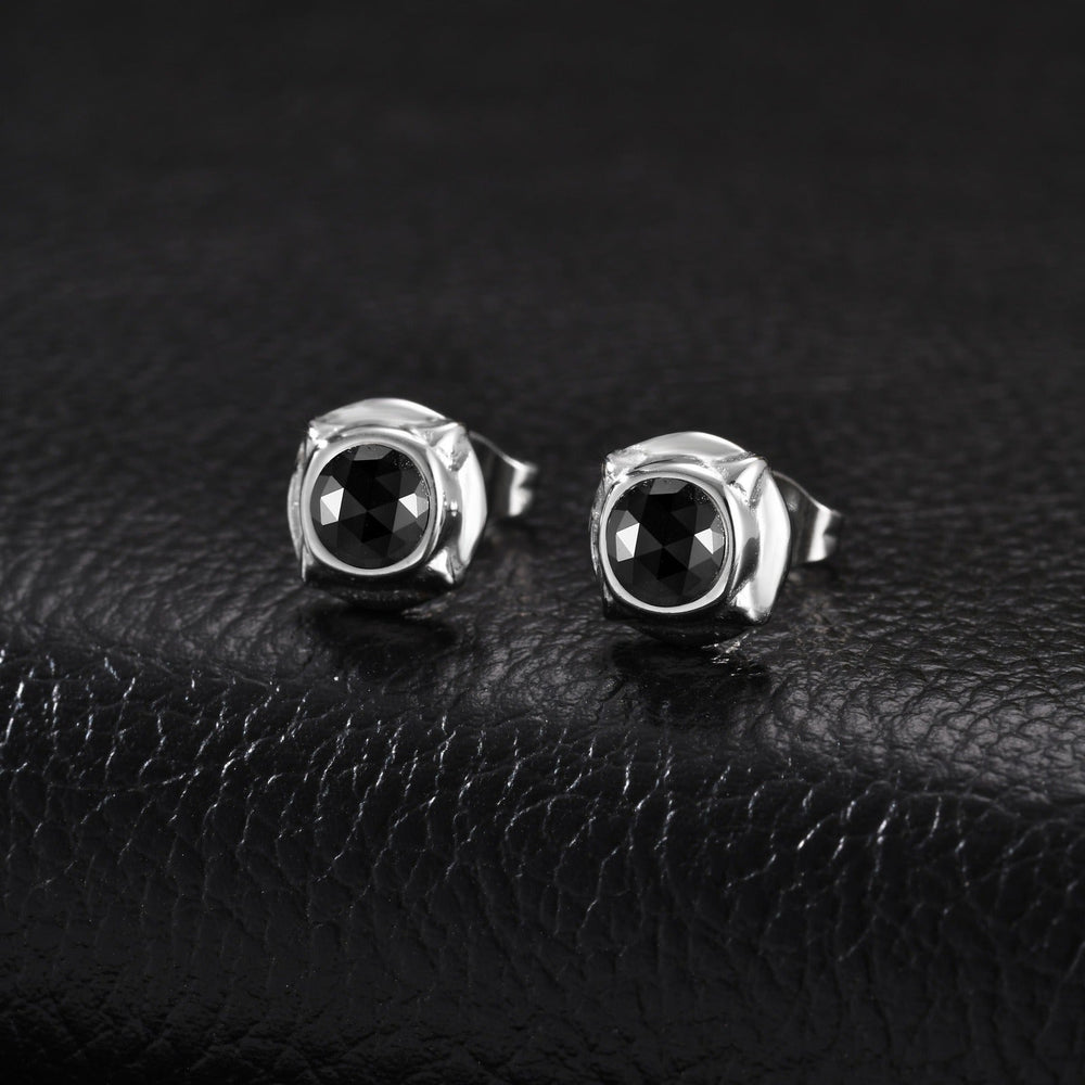 Stainless Steel Black Cubic Zirconia Stud Earrings for Men Geometric Detail ES-836