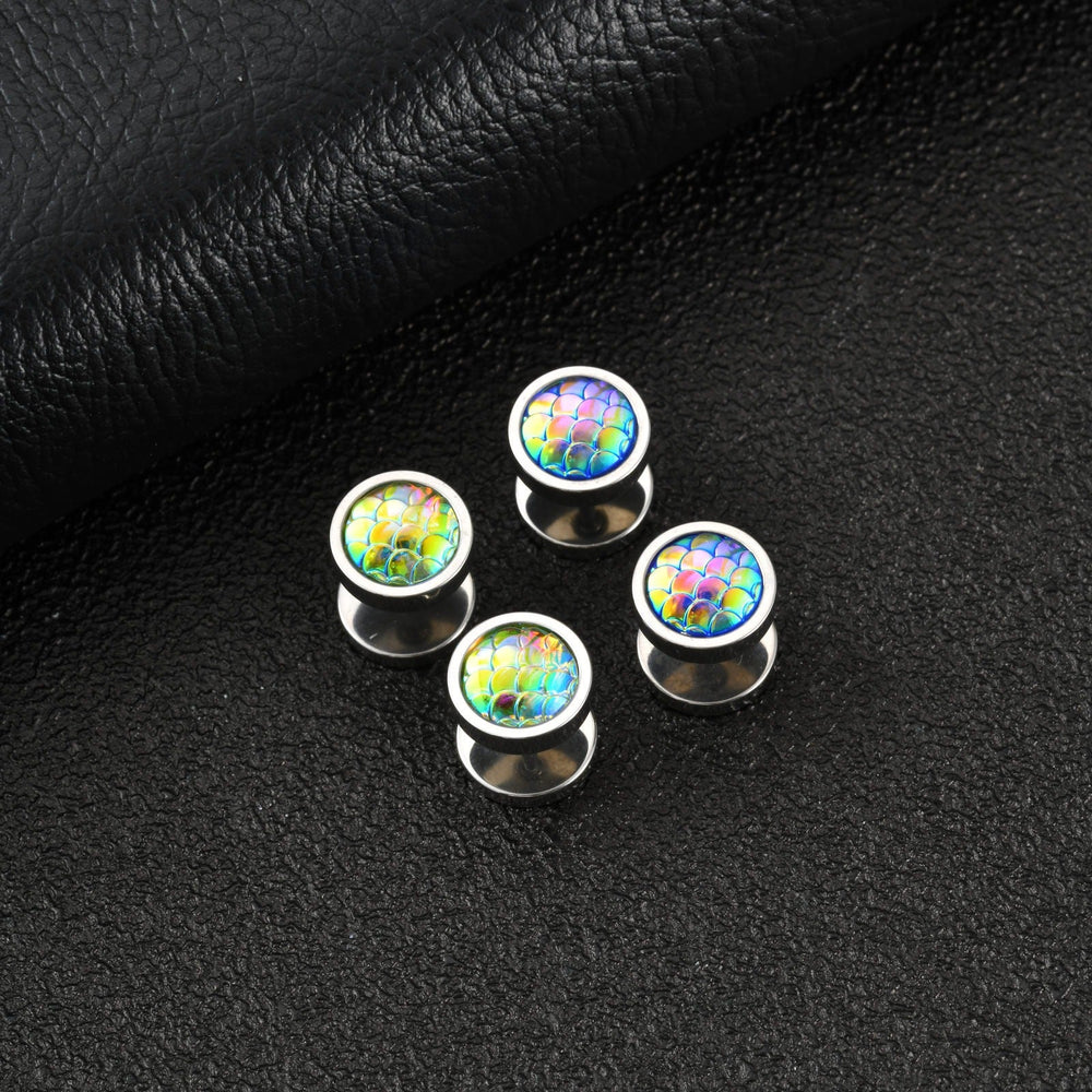 Stainless Steel Colorful Fish Scale Stud Earrings for Men ES-832