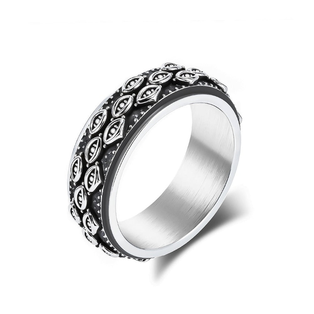 Stainless Steel Evil Eye Spinner Ring for Men & Women – Vintage Style K-R1063