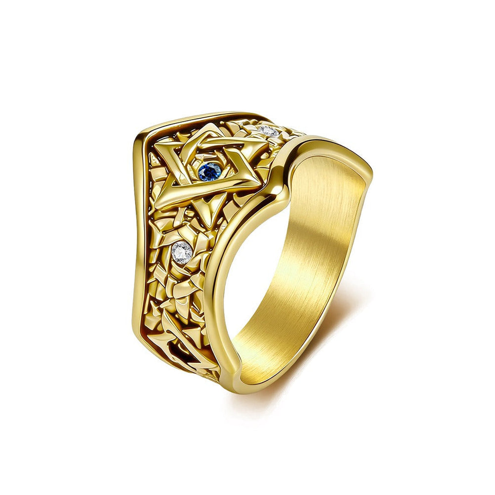 Stainless Steel Hexagram Signet Ring for Men Cubic Zirconia Silver Gold Black K-R1152