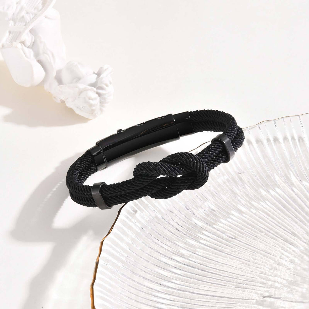 Men’s Stainless Steel Infinity Knot Bracelet – Black Milan Cord BL-739