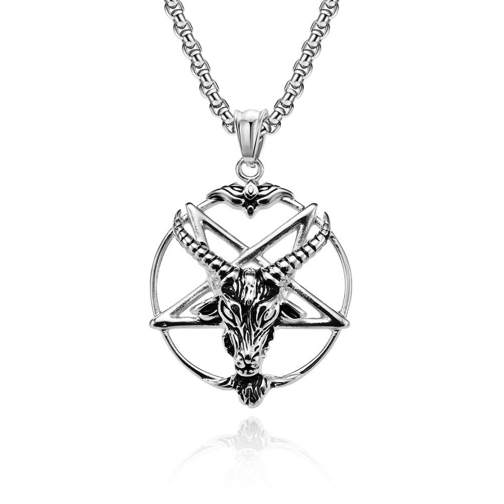 Goat Head Pentagram Pendant Necklace for Men Stainless Steel Gothic Symbol Design K-PT438