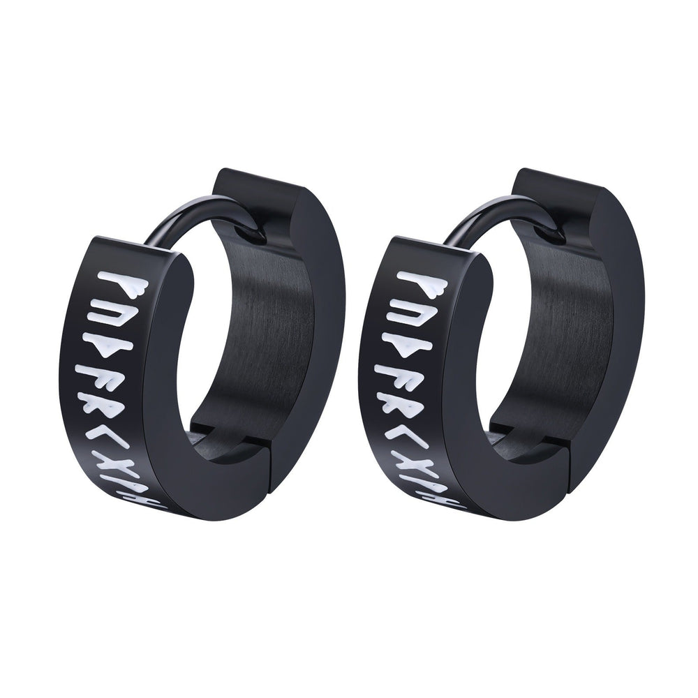 Stainless Steel Viking Rune Hoop Earrings for Men EH-432