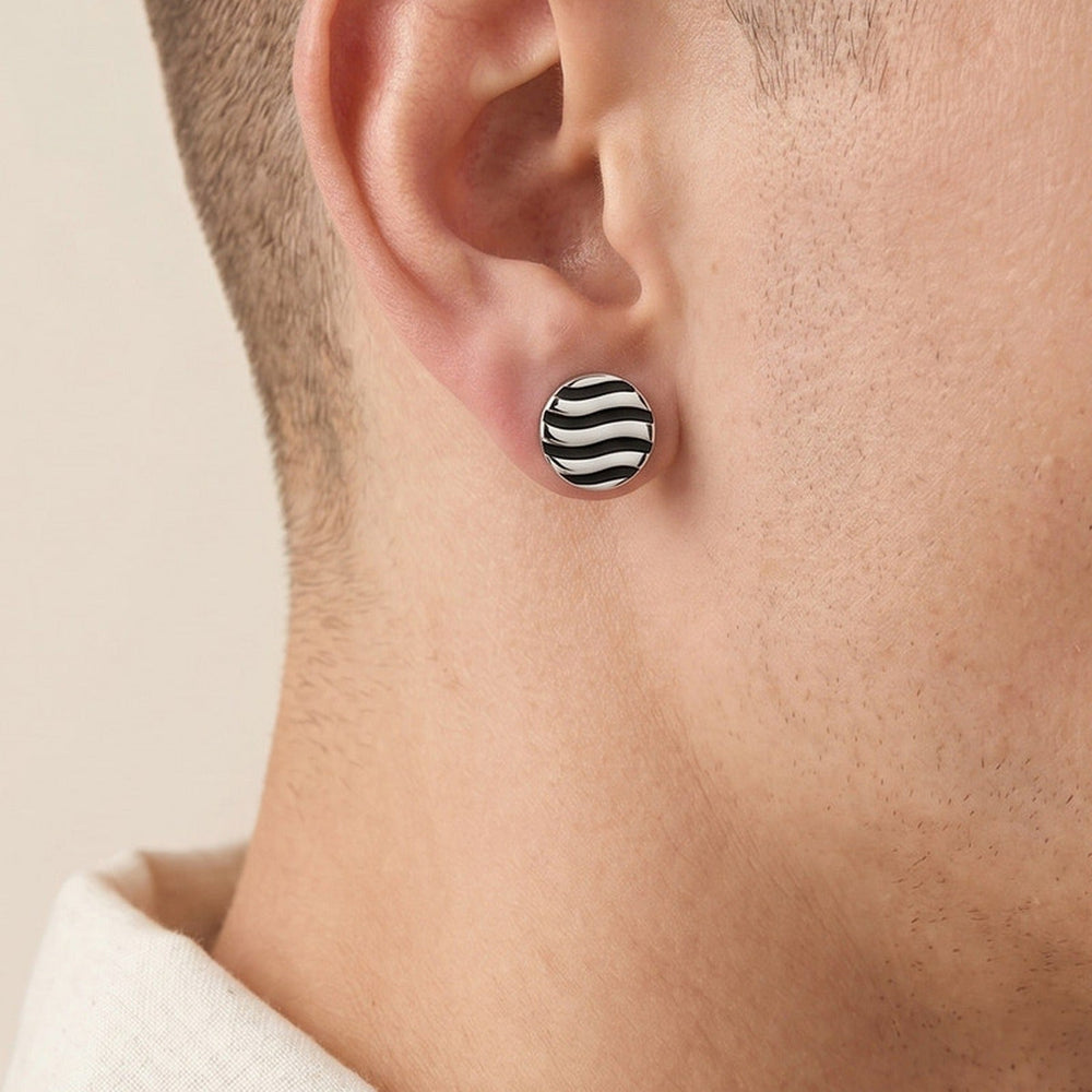 Stainless Steel Wave Texture Stud Earring for Men ES-828S Silver