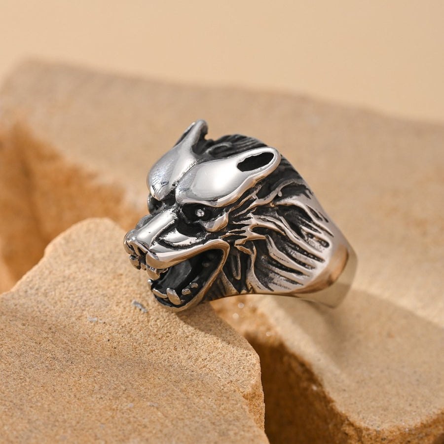Stainless Steel Wolf Head Ring for Men Vintage TR0411