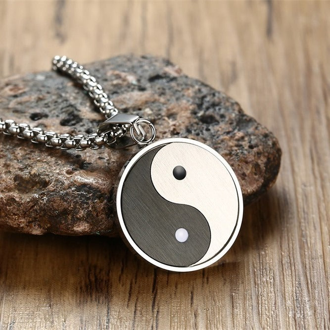 Stainless Steel Yin Yang Pendant Necklace – Black White Balance Design for Men PN-602