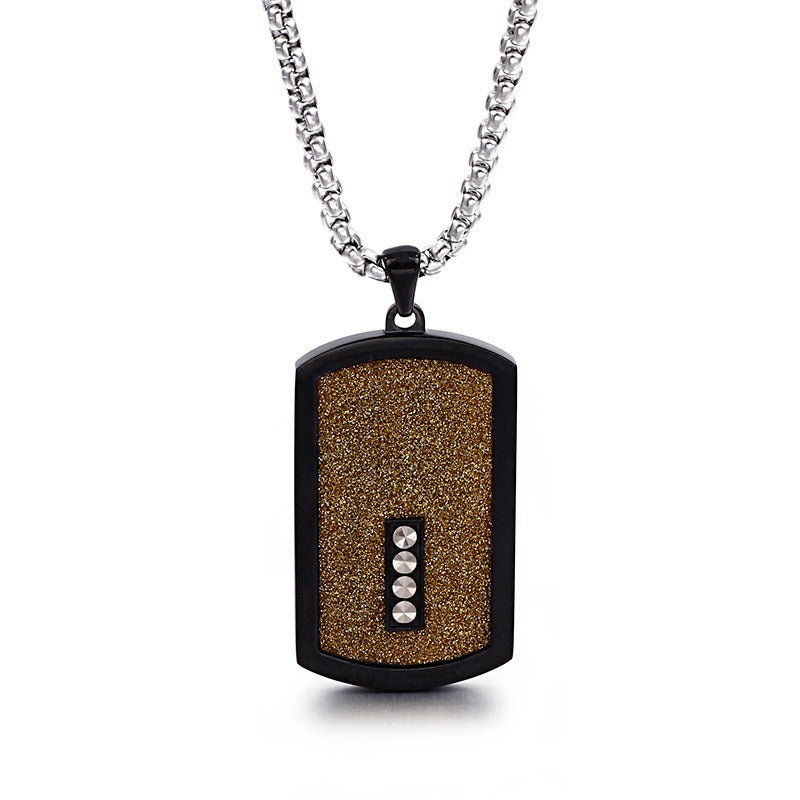 Titanium Steel Dog Tag Pendant Necklace – Textured Plate Design for Men KN89765-KPD