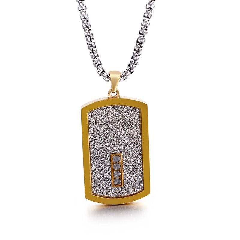 Titanium Steel Dog Tag Pendant Necklace – Textured Plate Design for Men KN89765-KPD