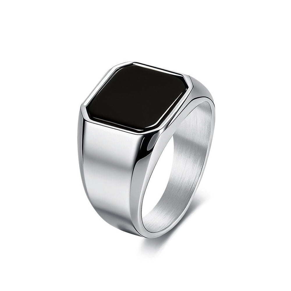 Signet Ring for Men Stainless Steel Square Blue Black Stone Inlay KR1138
