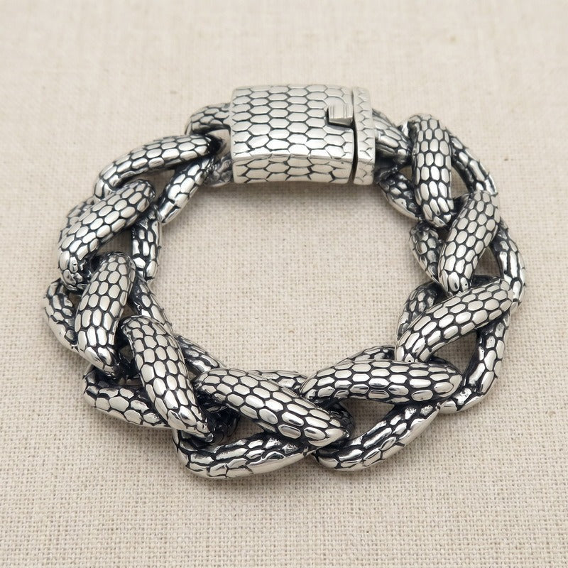 Stainless Steel Snake Scale Cuban Chain Bracelet for Men Heavy Punk KB213358-KJX