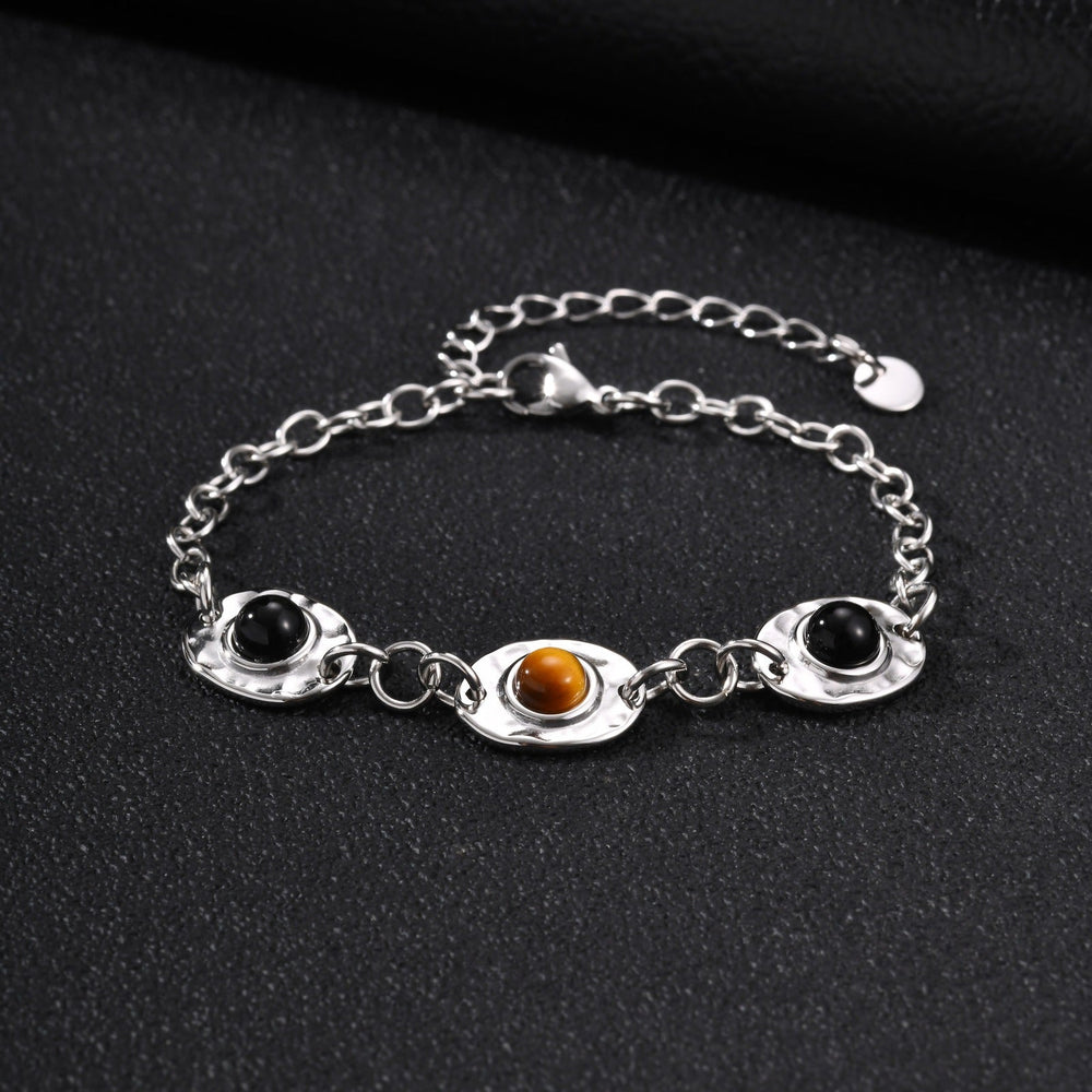 Stainless Steel Obsidian Tiger Eye Triple Stone Bracelet for Men BR-3152