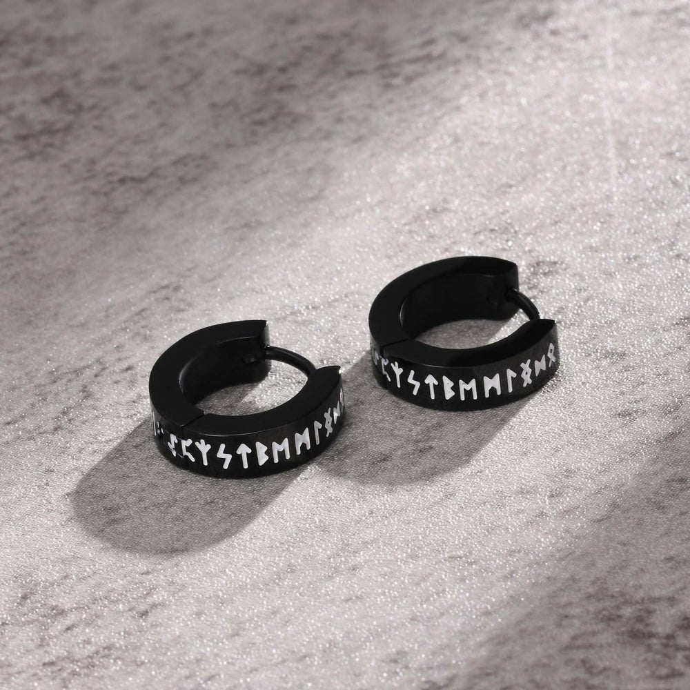 Stainless Steel Viking Rune Hoop Earrings for Men EH-432