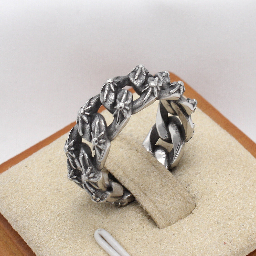 Titanium Steel Vintage Chain Link Ring for Men R1932