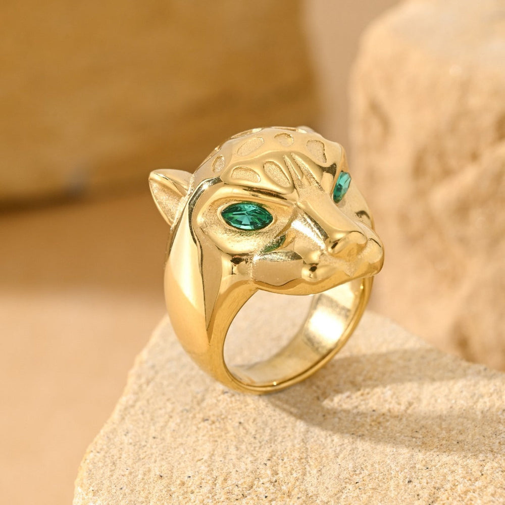 Leopard Head Ring for Men Stainless Steel Red Green Cubic Zirconia Stone Eyes TR0533