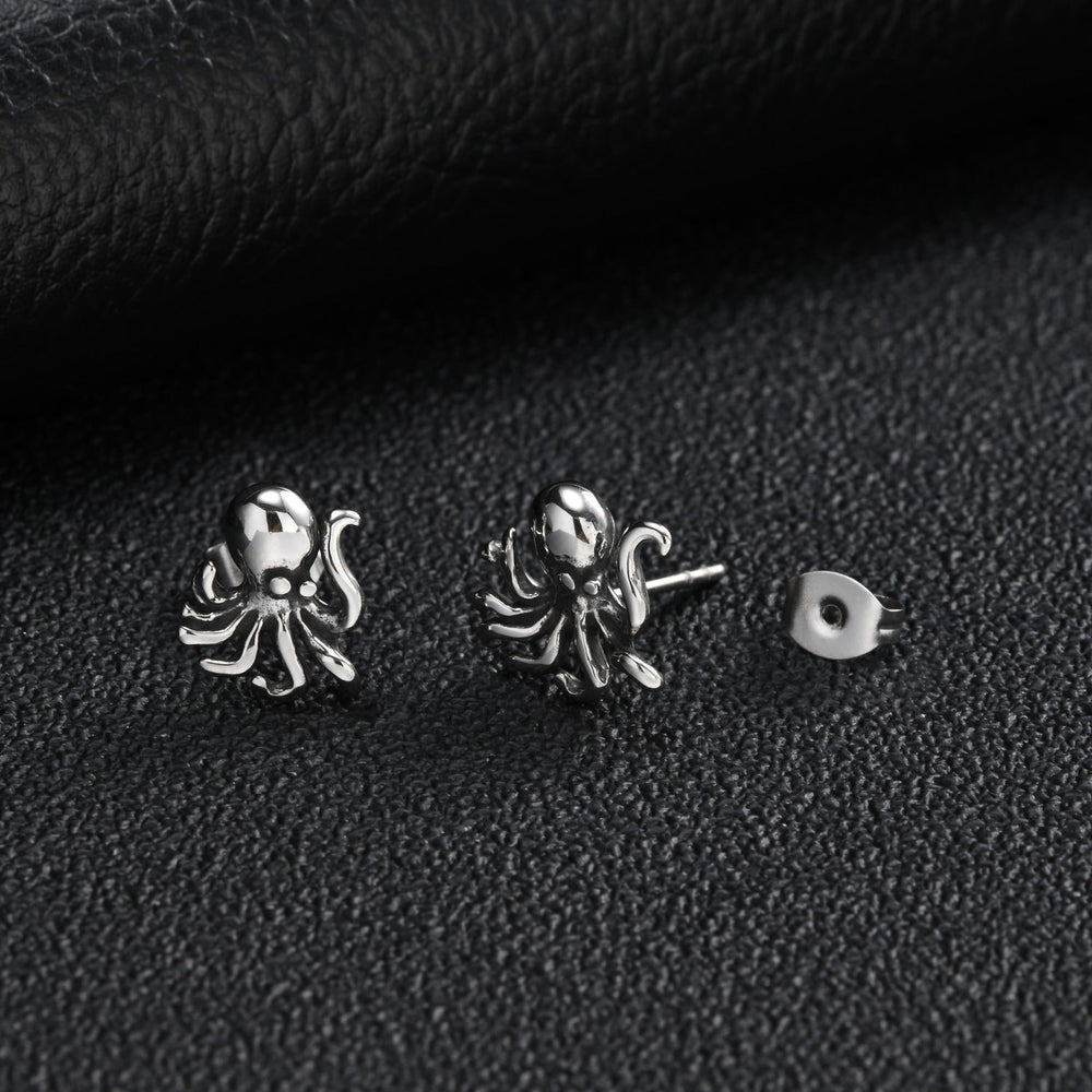 Stainless Steel Octopus Stud Earring for Men Vintage Silver ES-831
