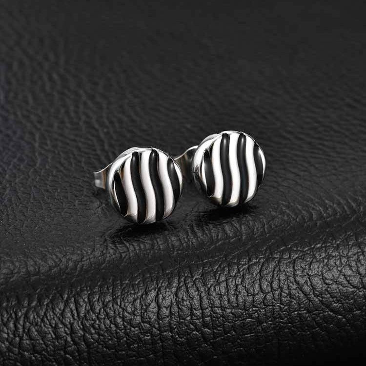 Stainless Steel Wave Texture Stud Earring for Men ES-828S Silver