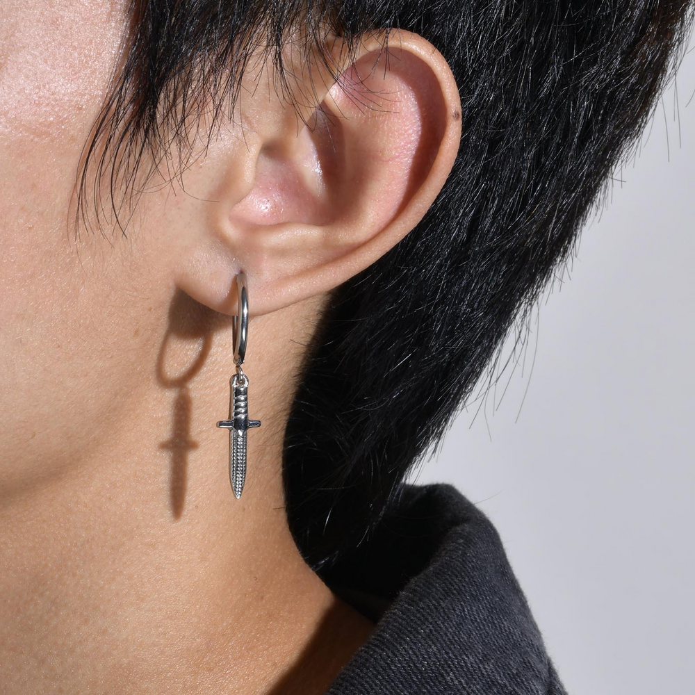 Stainless Steel Dagger Hoop Earrings for Men ED-648